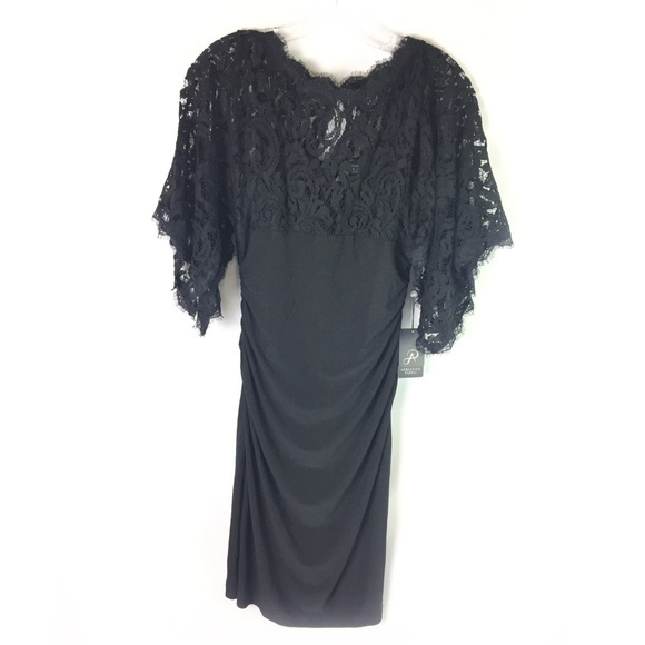 ADRIANNA PAPELL | dress kimono lace jersey ruched - Picture 1 of 8